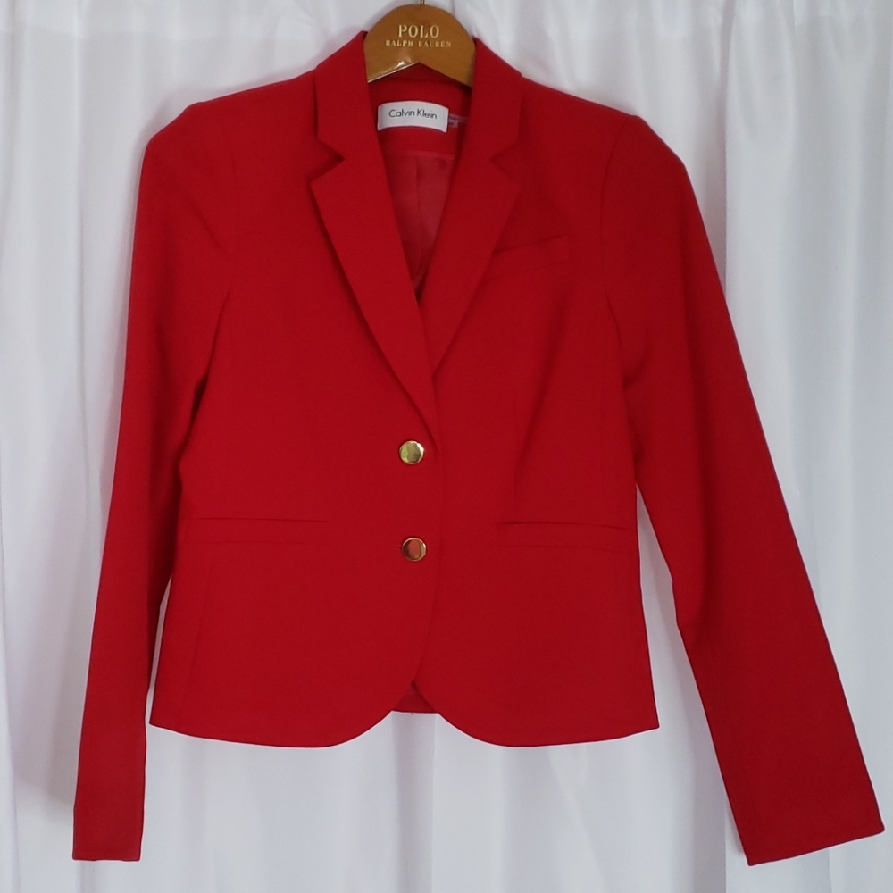 Red Calvin Klein 2 button blazer
